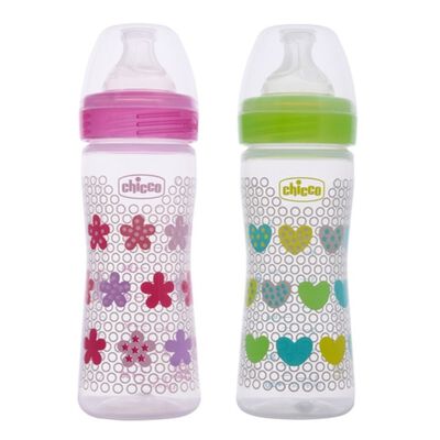 Well-Being Bi-Pack Feeding Bottle (250ml, Medium) (Pink Green)